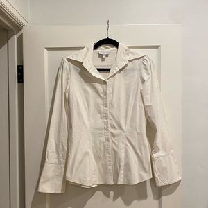 BEBE White Button Down Blouse with Stretch, Large